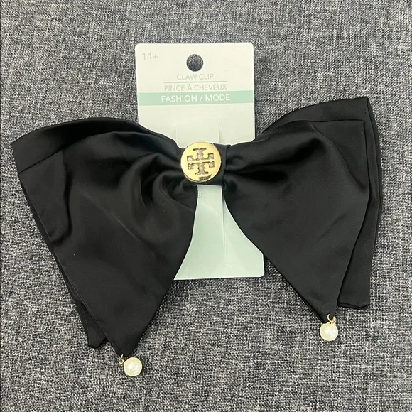Black Bow Hair Clip with Gold Accent - Picture 1 of 5